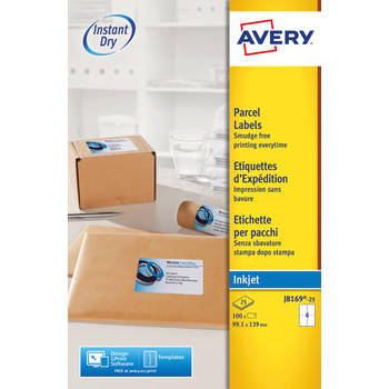 Avery witte etiketten inkjet QuickDry ft 99,1 x 139mm, 100 stuks, doos van 25 vel Met ronde hoeken 5 stuks