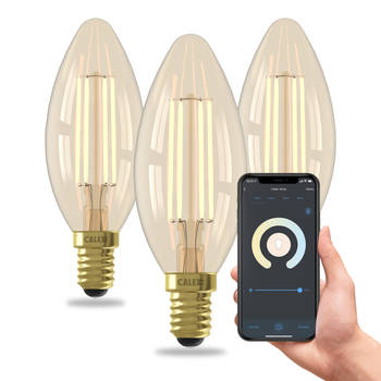 Calex Slimme LED Lamp - 3 stuks - E14 - B35 - Goud - Warm Wit - 7W