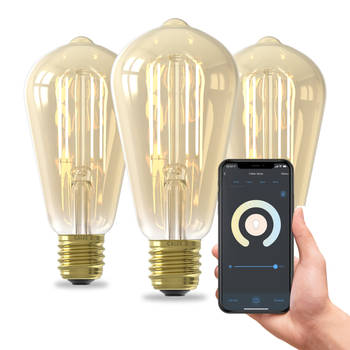 Calex Slimme LED Lamp - 3 stuks - E27 - ST64 - Goud - Warm Wit - 7W