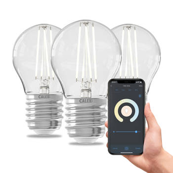 Calex Slimme LED Lamp - 3 stuka - E27 - Filament - P45 - Helder - 4.9W