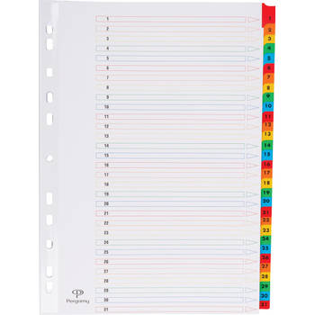 Pergamy tabbladen met indexblad, ft A4, 11-gaatsperforatie, geassorteerde kleuren, set 1-31 10 stuks