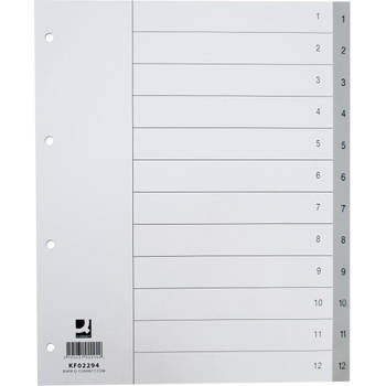Q-CONNECT numerieke tabbladen, A4, PP, 1-12, met indexblad, grijs 25 stuks
