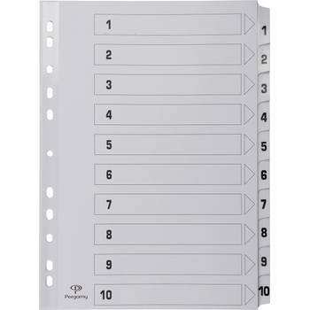 Pergamy tabbladen met indexblad, ft A4, 11-gaatsperforatie, karton, set 1-10 25 stuks