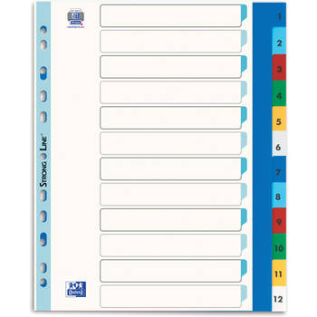 OXFORD tabbladen, formaat A4 maxi (voor showtassen), uit gekleurde PP, 11-gaatsperforatie, set 1-12 25 stuks