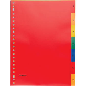 Pergamy tabbladen, ft A4, 23-gaatsperforatie, PP, geassorteerde kleuren, set 1-7 75 stuks