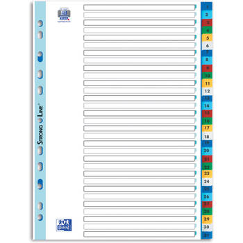 OXFORD tabbladen, formaat A4, uit PP, 11-gaatsperforatie, gekleurde tabs, set 1-31 25 stuks