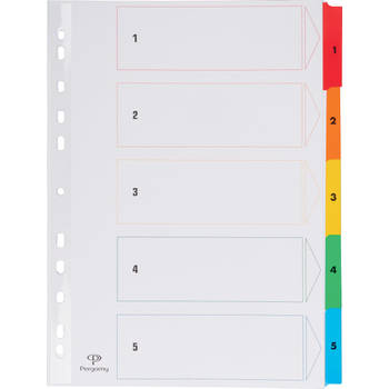 Pergamy tabbladen met indexblad, ft A4, 11-gaatsperforatie, geassorteerde kleuren, set 1-5 50 stuks