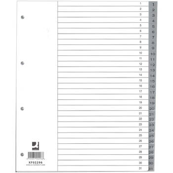 Q-CONNECT numerieke tabbladen, A4, PP, 1-31, met indexblad, grijs 10 stuks