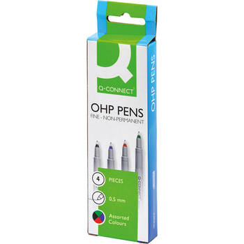 Q-CONNECT OHP marker, non permanent, fijn, set van 4 stuks in geassorteerde kleuren 4 stuks