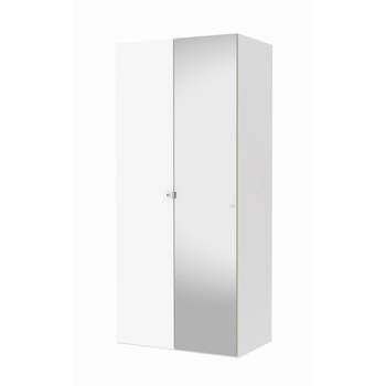 Saskia kledingkast 1 spiegeldeur + 1 deur wit en wit hoogglans.