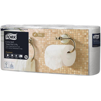Tork Toiletpapier Extra Soft 3-laags, Wit, 155 Vel ,voor systeem T4, pak van 8 rollen 7 stuks