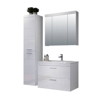 Devon badkamer B met spiegelkast wit, wit hoogglans.