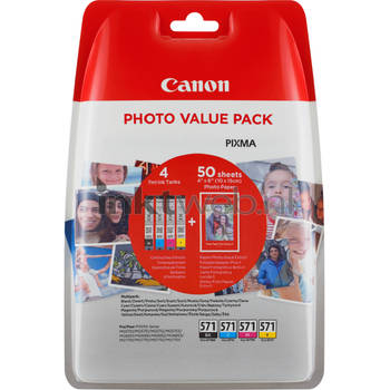 Canon CLI-571 4-pack en fotopapier zwart en kleur cartridge