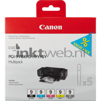 Canon PGI-9 Multipack PBK, C, M, Y, GY zwart en kleur cartridge