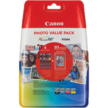 Canon CLI-526 4-pack met fotopapier zwart en kleur cartridge