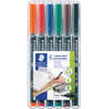 Staedtler Lumocoler 318, OHP-marker, permanent, 0,6 mm, etui van 6 stuks in geassorteerde klassieke kleur