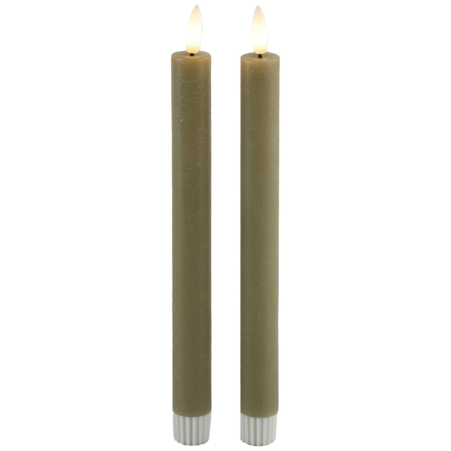 Kaarsen - Led - Wax - Decoratie - Countryfield - LED kaarsen 2x - taupe - met Afstandsbediening - Dinerkaars - rustiek - wax - 24 cm - LED kaars batterij