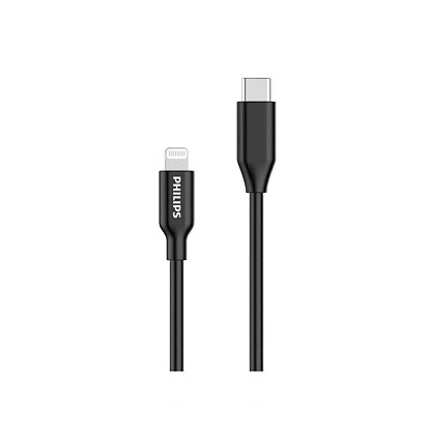 PHILIPS USB-C naar Lightning Kabel DLC3104L-03 1.2 Meter Kabel Opladen en Synchroniseren Zwart