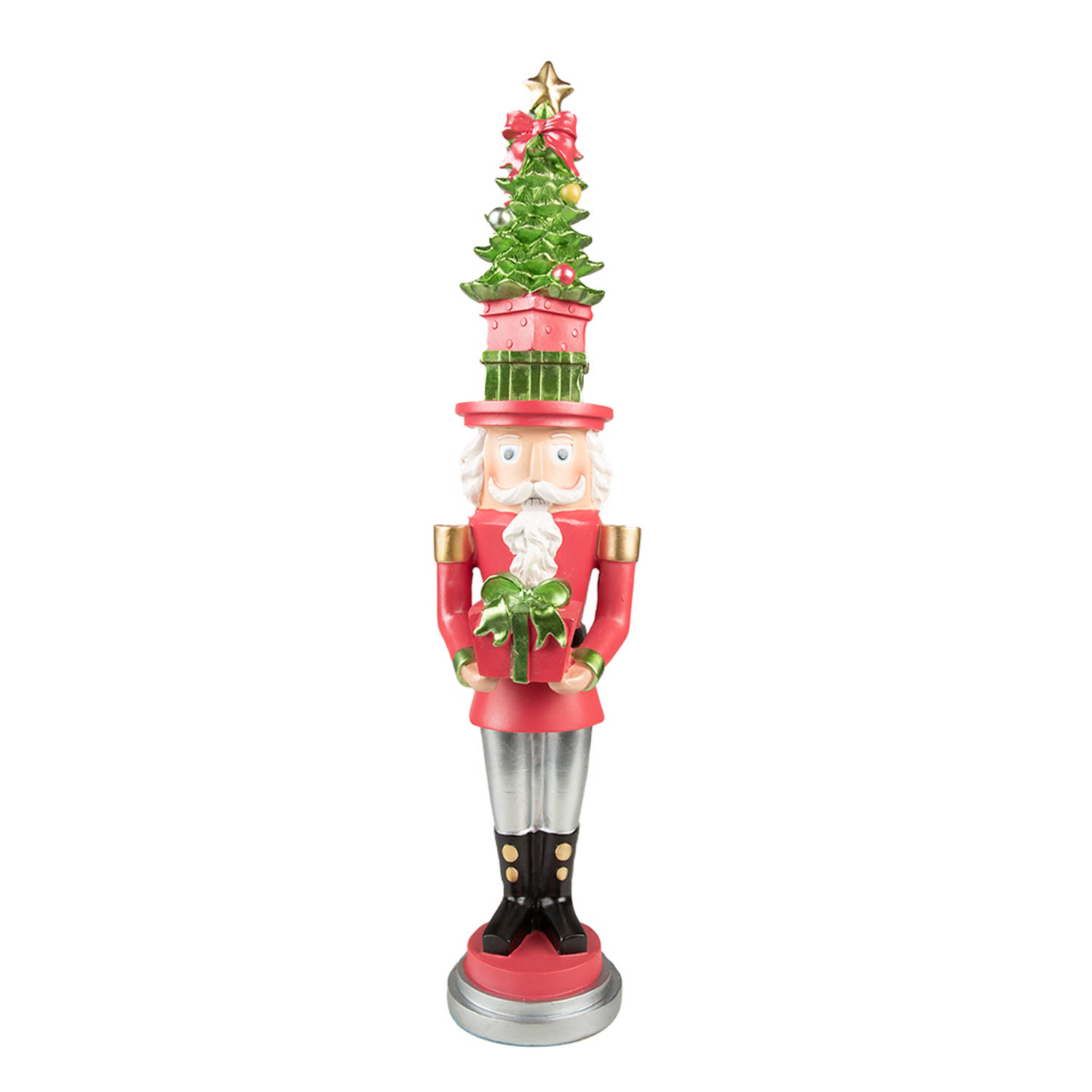 HAES DECO - Kerst Notenkraker - Kleur Rood - Formaat 12x11x51 cm - Materiaal Polyresin - Notenkraker Figuur - Notenkraker Soldaat - Kerstfiguur - Kerstdecoratie