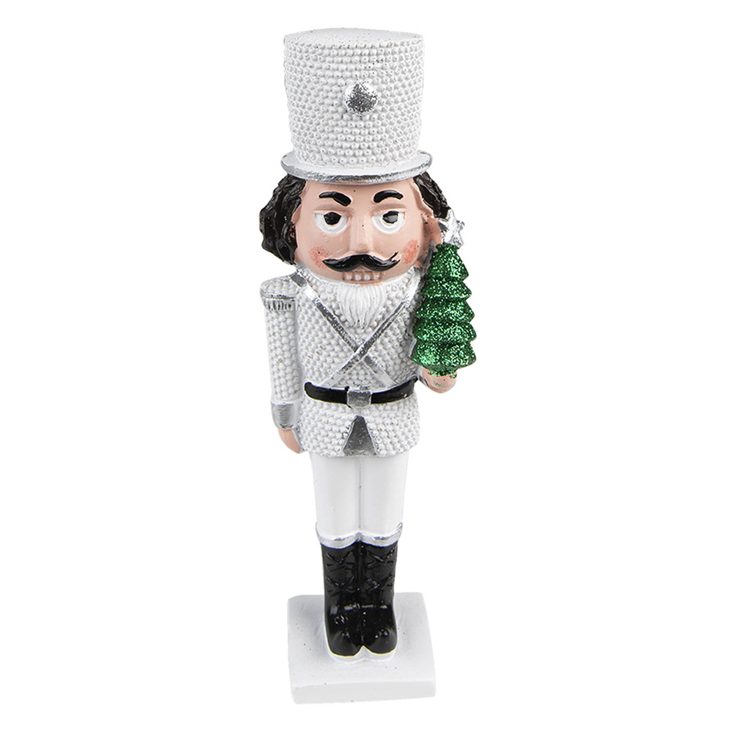 HAES DECO - Kerst Notenkraker - Kleur Wit - Formaat 5x3x16 cm - Materiaal Polyresin - Notenkraker Figuur - Notenkraker Soldaat - Kerstfiguur - Kerstdecoratie