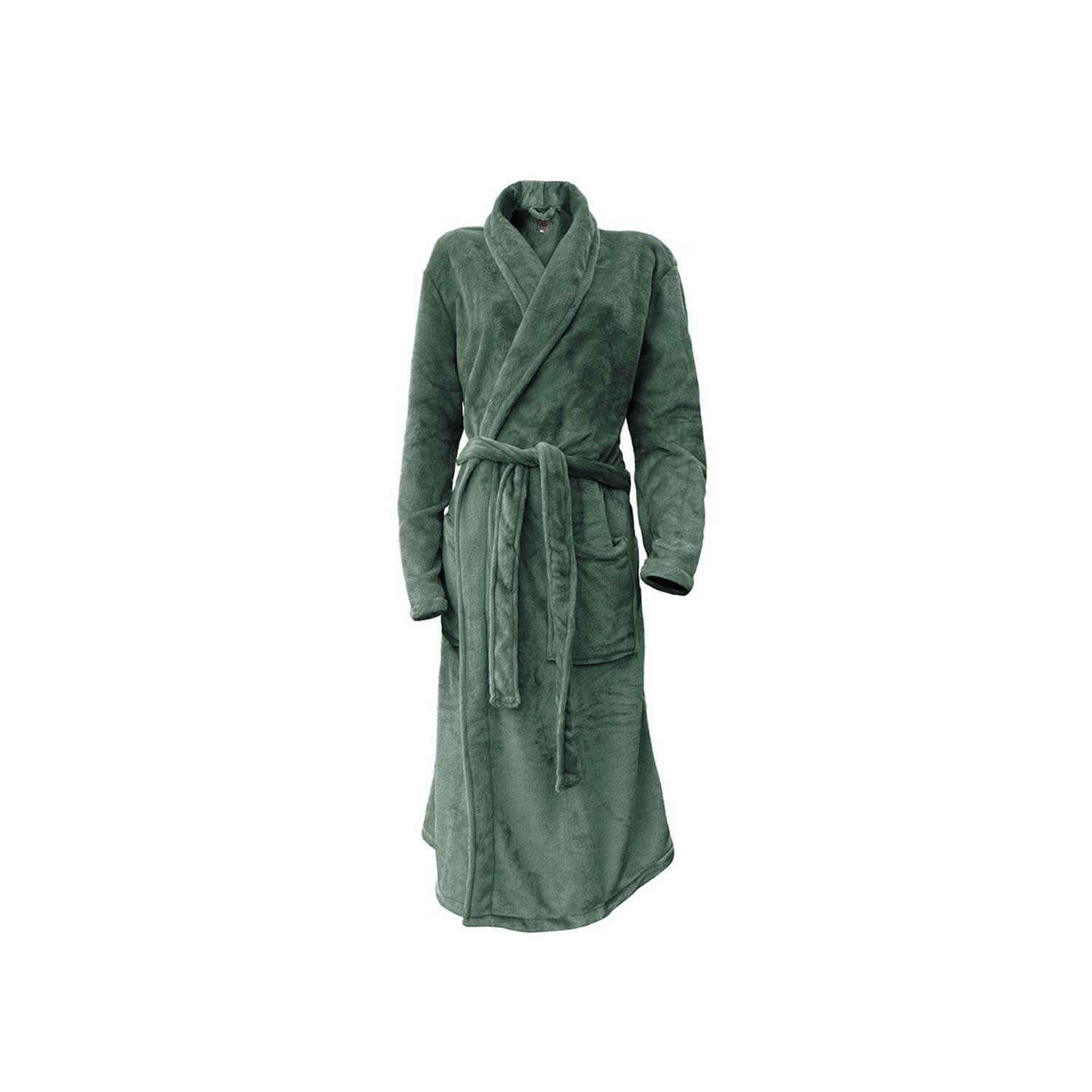 LINNICK Flanel Fleece Badjas Uni olijf groen XL