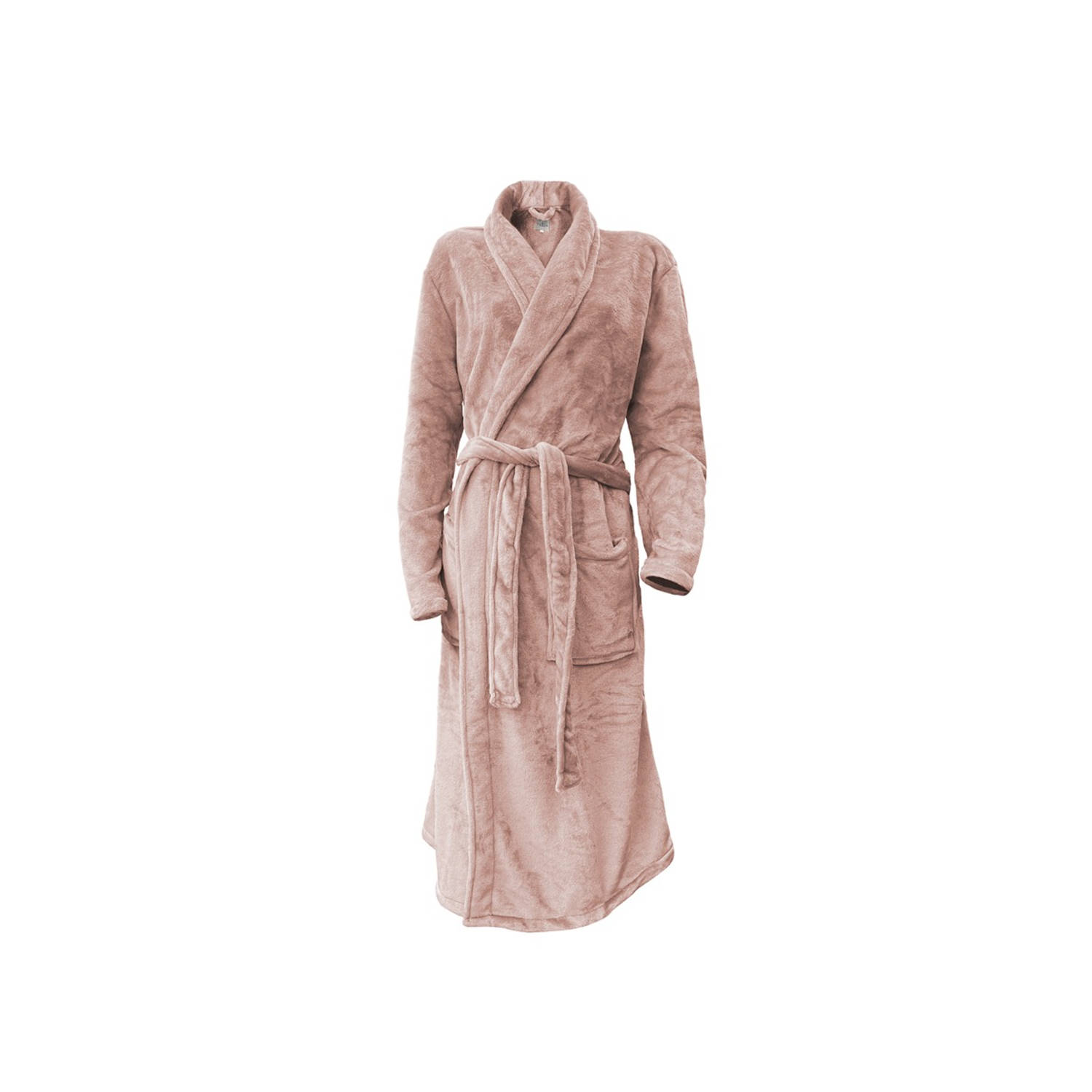 LINNICK Flanel Fleece Uni Badjas - Light Pink - L - Badjas Dames - Badjas Heren