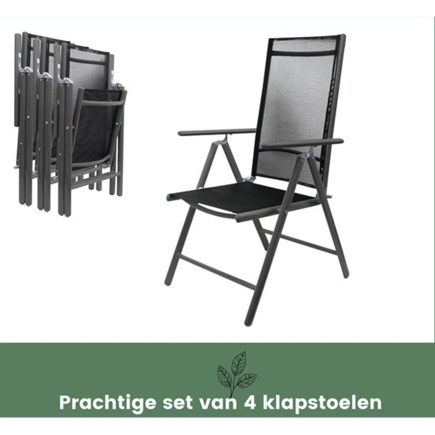 Klapstoel - Set van 4 - Vouwstoel - Klapstoelen Klapstoel camping - Tuinstoel - Tuinstoelen - Aluminium - Antraciet