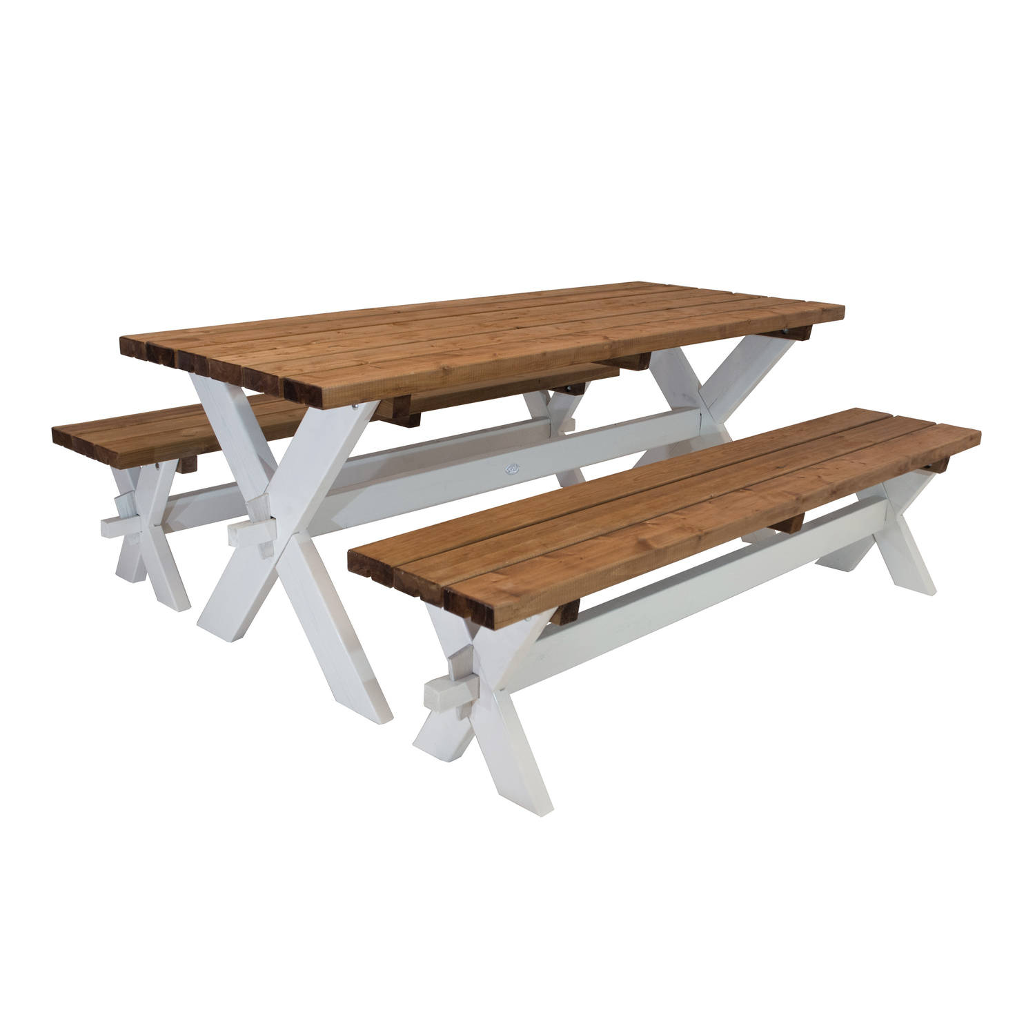 AXI Celine Picknicktafel met bankjes van hout in bruin & wit voor max 6 personen Picknick set voor v