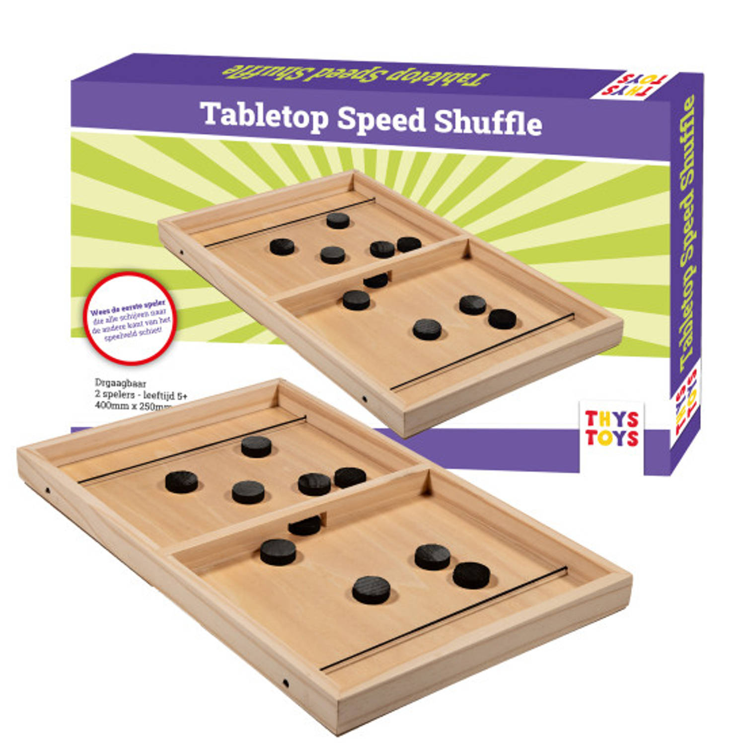 Slingpuck - Speed Shuffle - Sjoelbak klein met Pucks - Houten Bordspel met Pucks - 40 cm