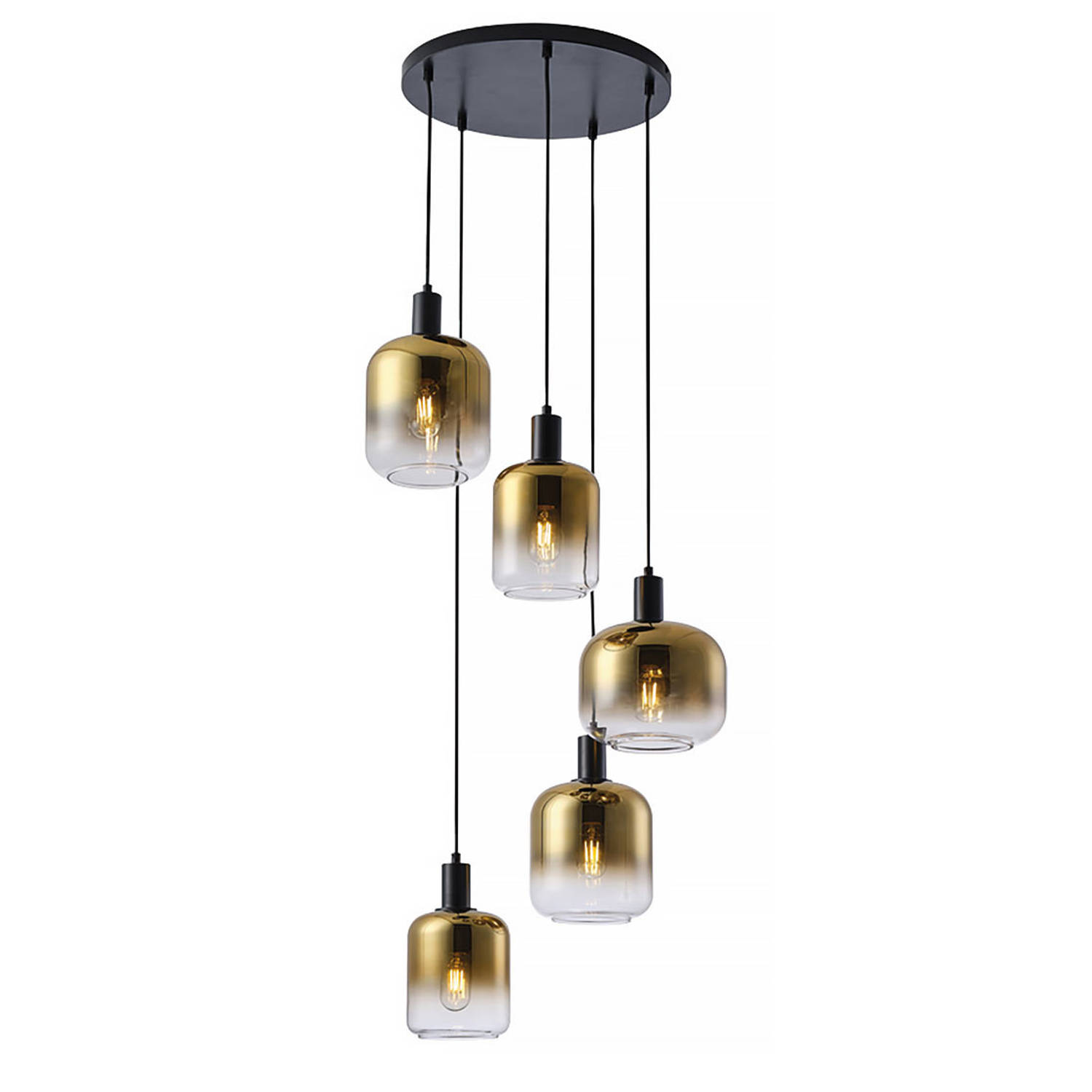 Freelight Hanglamp Vario 5 lichts Ø 50 cm goud glas zwart