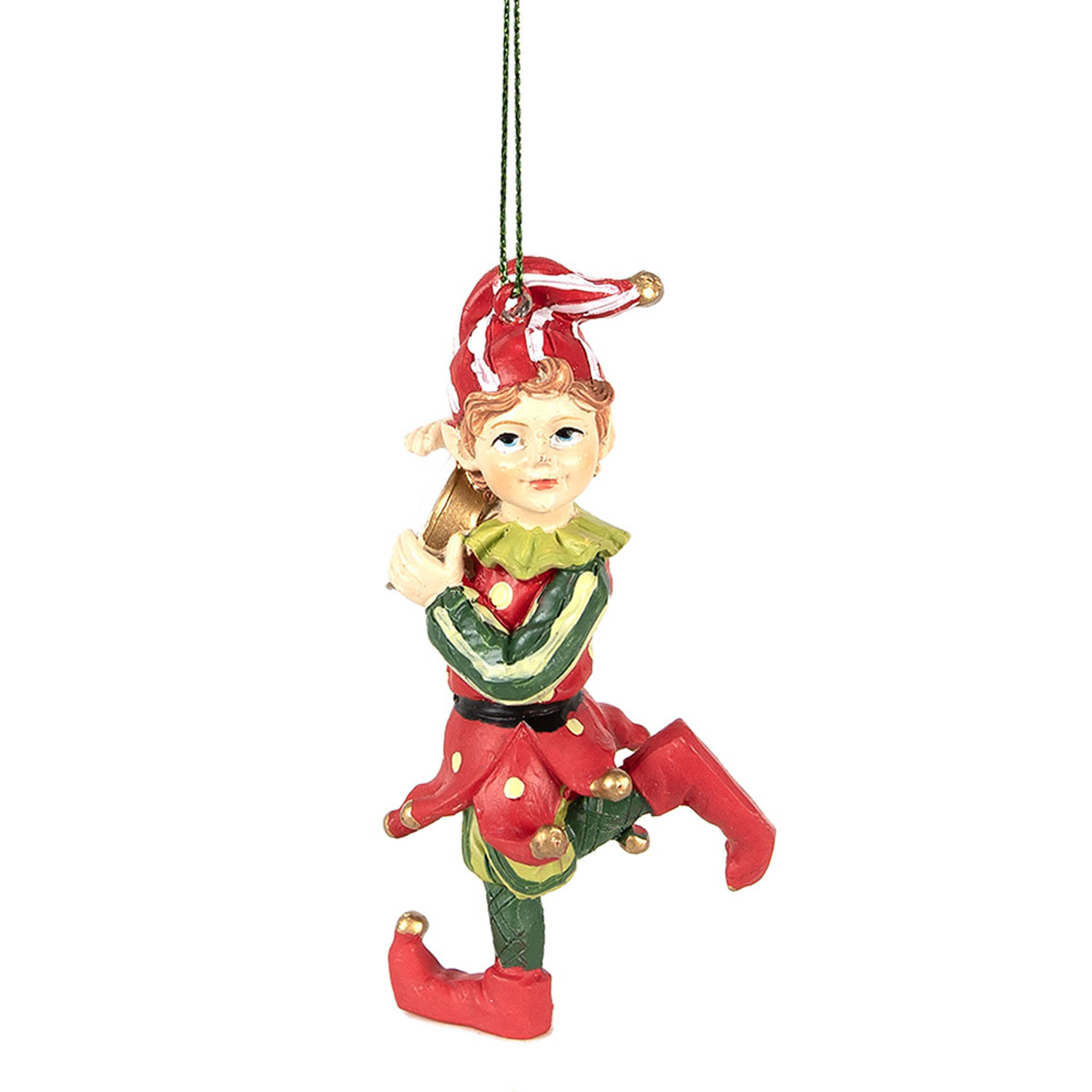 Clayre & Eef Kersthanger Elf 11 cm Rood Groen Polyresin Kerstboomversiering Rood Kerstboomversiering