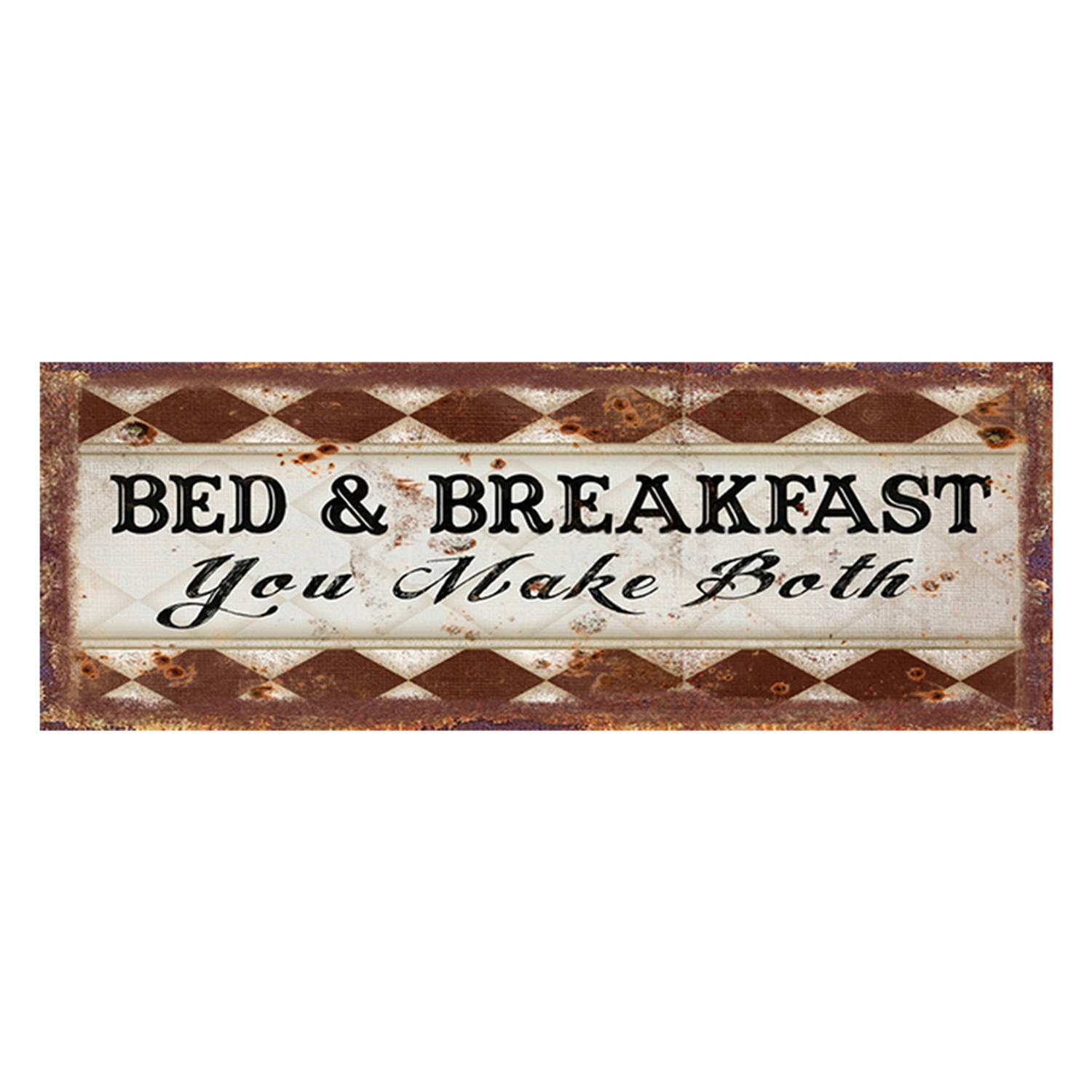 Clayre & Eef Tekstbord 36x13 cm Bruin Wit Ijzer Rechthoek Bed&Breakfast You make Both Wandbord Bruin