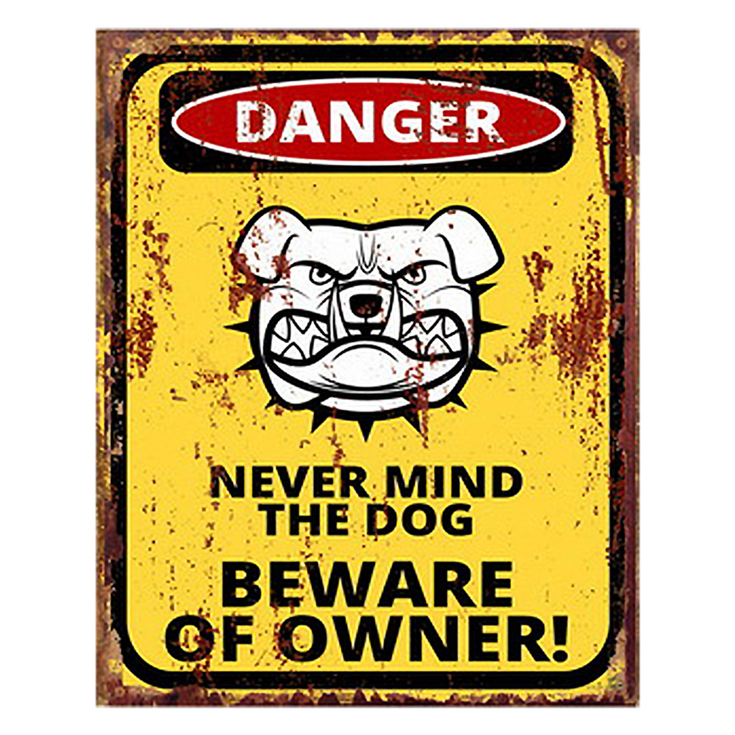 Clayre & Eef Tekstbord 20x25 cm Geel Ijzer Hond Warning Wandbord Geel Wandbord