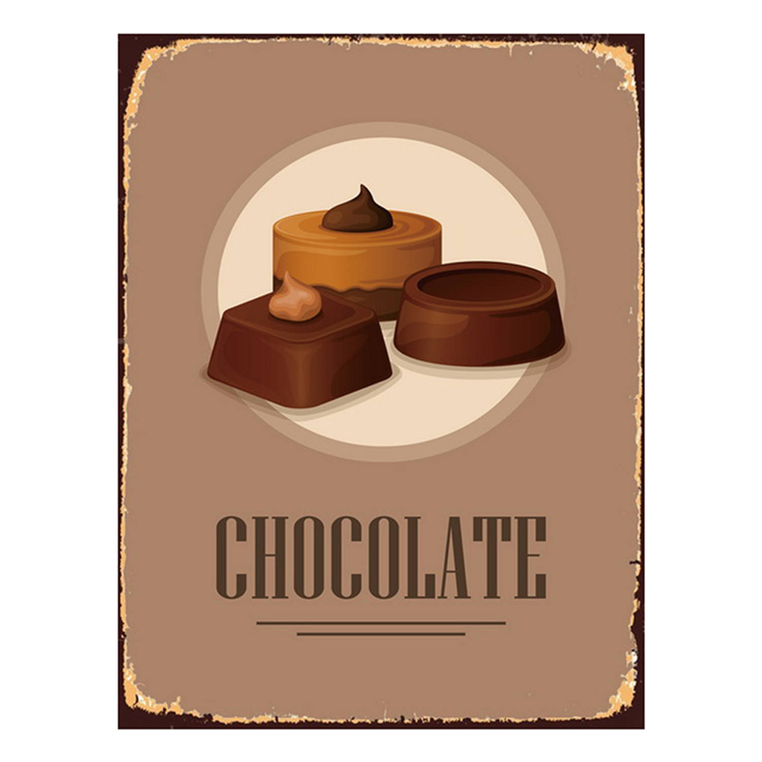 Clayre & Eef Tekstbord 25x33 cm Bruin Ijzer Chocolade Sweets Wandbord Bruin Wandbord