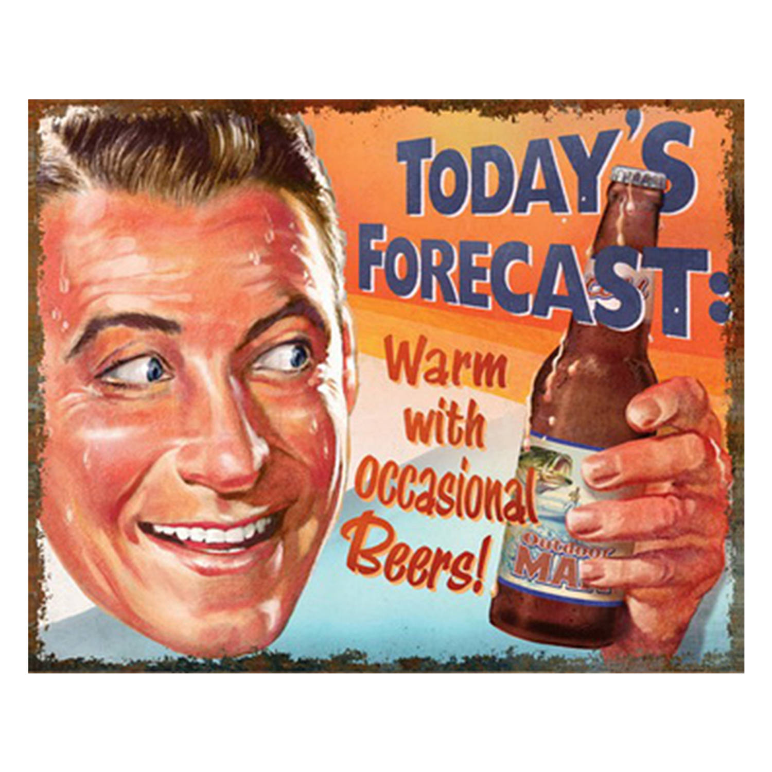 Clayre & Eef Tekstbord 33x25 cm Bruin Beige Ijzer Rechthoek Today's forecast: Warm with occasio