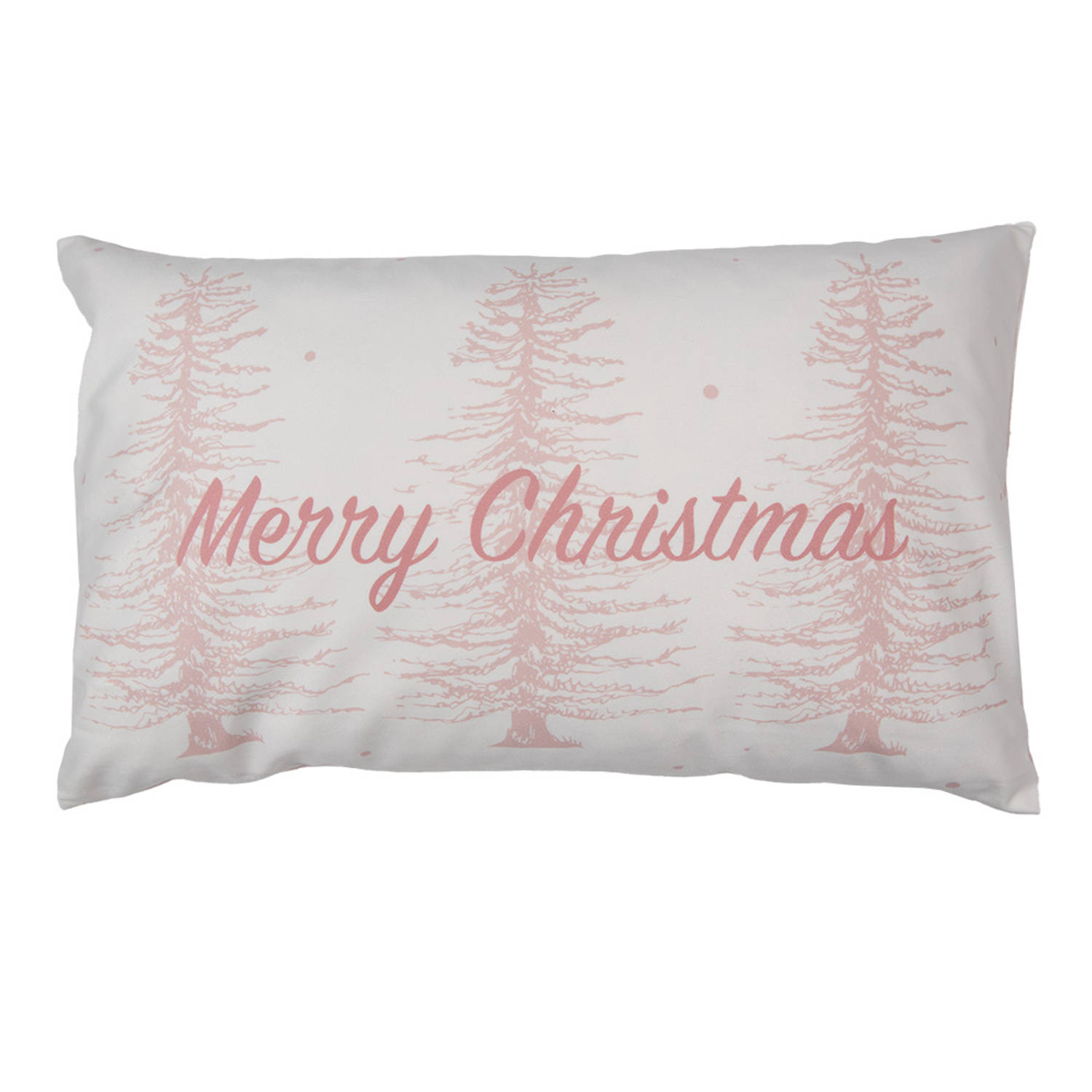 Clayre & Eef Kussenhoes 30x50 cm Roze Wit Polyester Rechthoek Kerstbomen Merry Christmas Sierkussenhoes