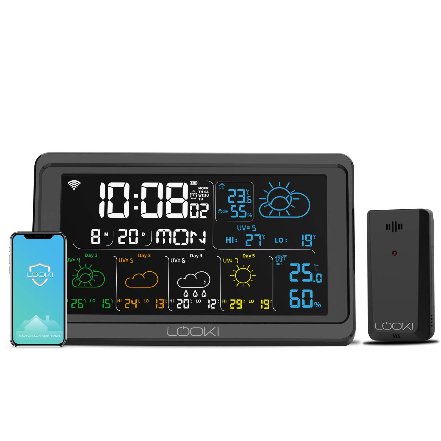 Looki Slim Weerstation met App – Weersverwachting – Hygrometer – Binnen en Buiten – Temperatuurmeter - UV - Draadloos - WiFi