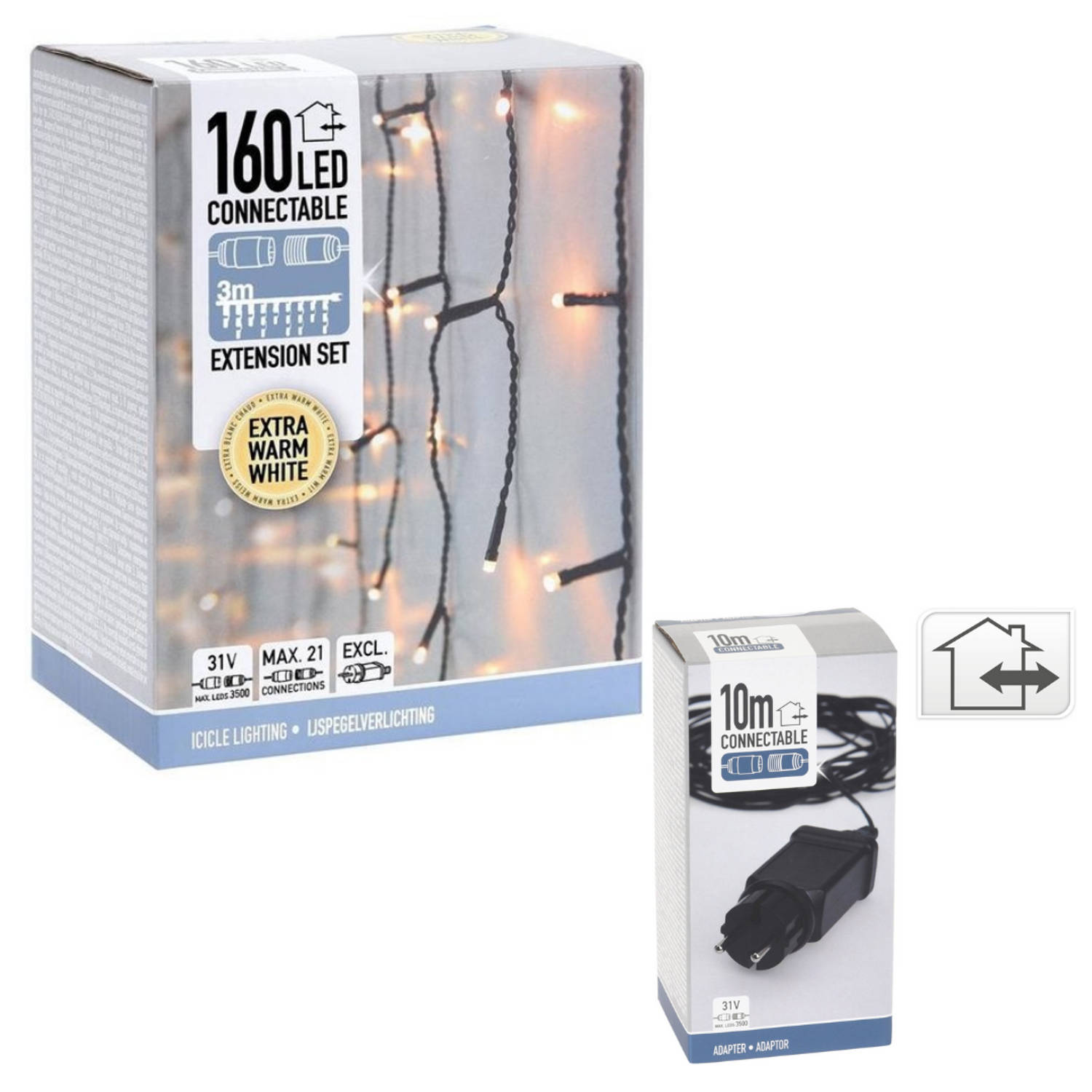 Nampook Kerstverlichting - Koppelbaar - 160 LED - 3 meter - Warm Wit + INCL. adapter met 10 meter snoerlengte