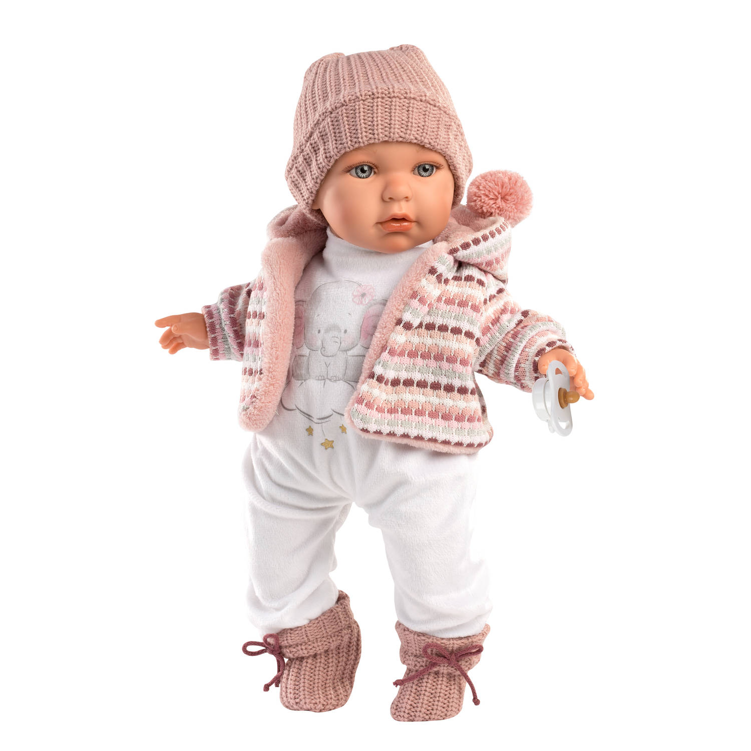 Llorens pop baby Julia met roze/wit truitje - 42cm