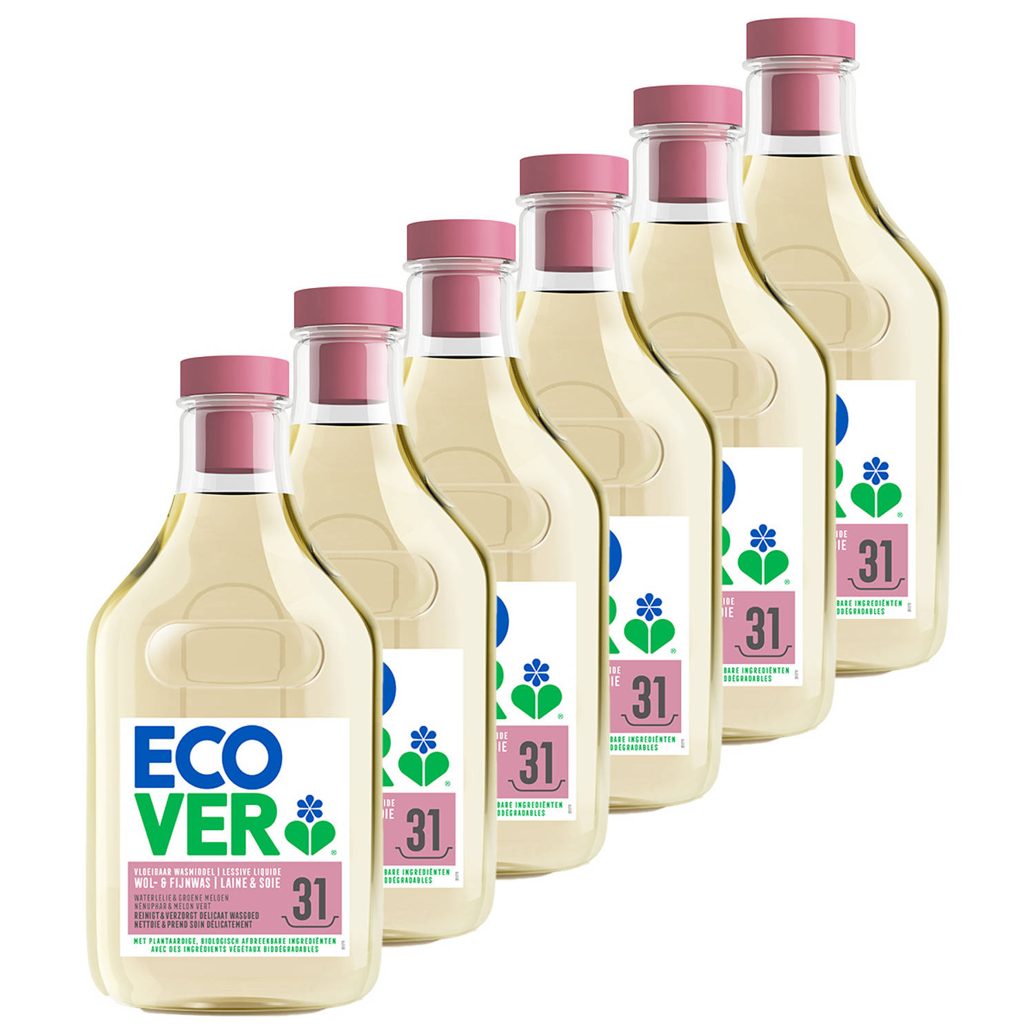 Ecover - Vloeibaar Wasmiddel Wol- & Fijnwas - Waterlelie & Honingdauw - 6 x 1,43L - Voordeelverpakking