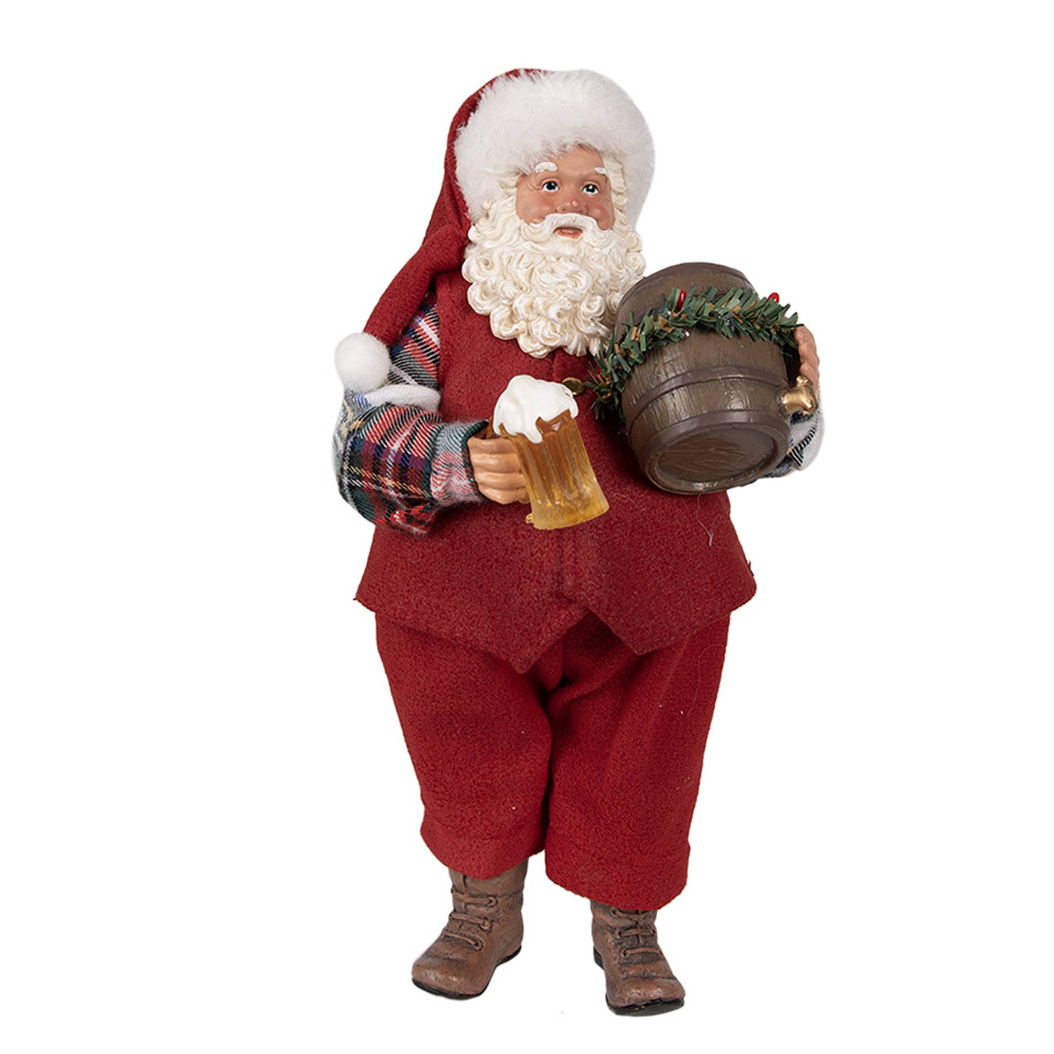 HAES DECO - Kerstman deco Figuur - Formaat 16x8x28 cm - Collectie: Who is Santa - Kleur Rood - Materiaal Textiel op kunststof - Kerst Figuur, Kerstdecoratie