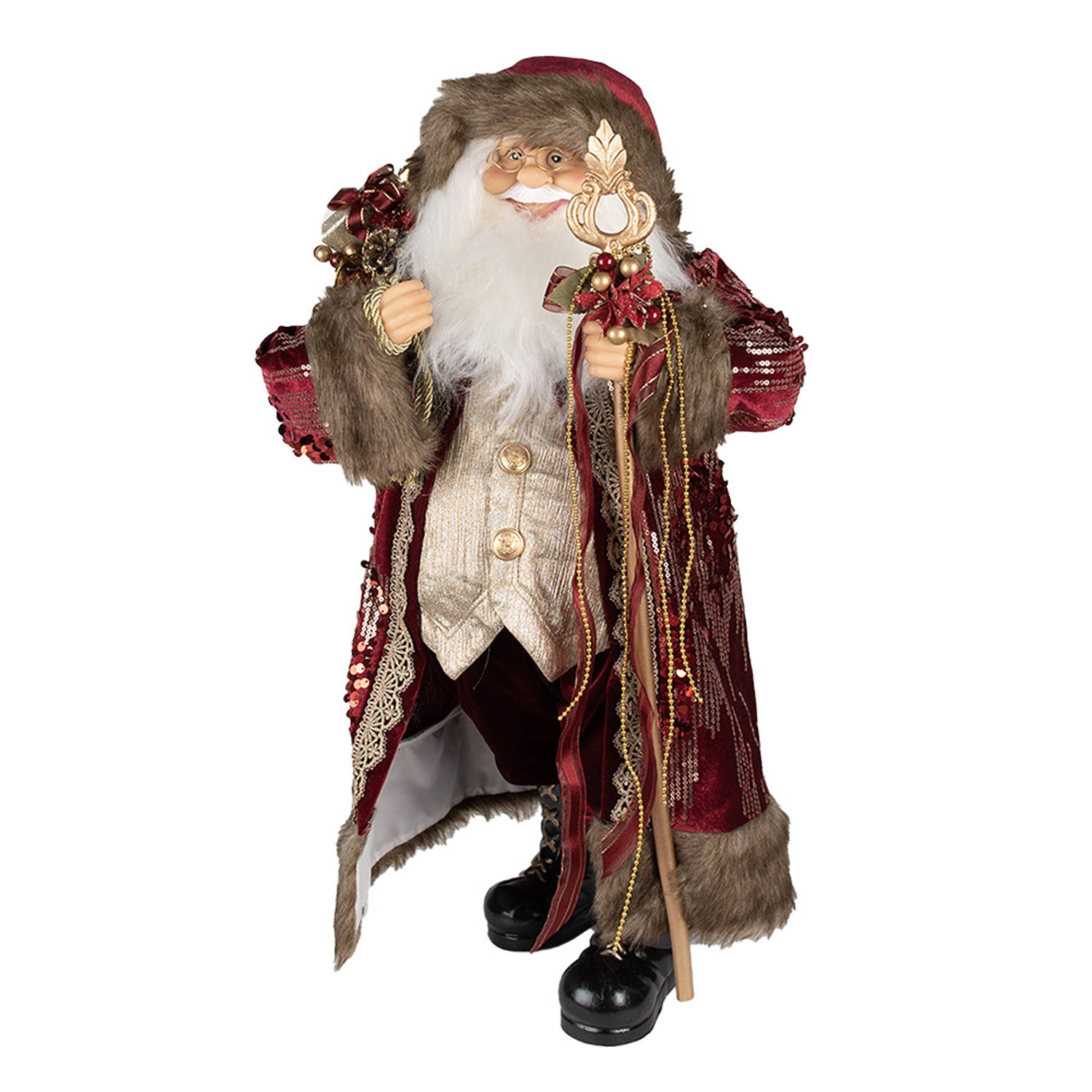 HAES DECO - Kerstman deco Figuur - Formaat 29x20x63 cm - Collectie: Traditional Santa - Kleur Rood - Materiaal Textiel op kunststof - Kerst Figuur, Kerstdecoratie