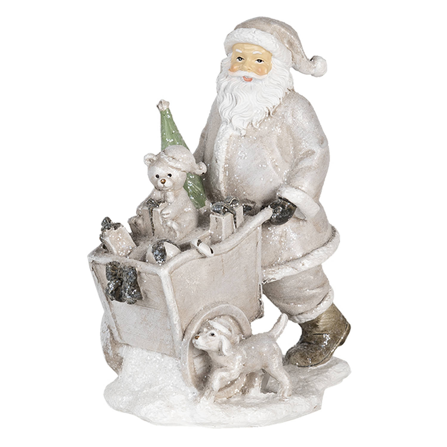 HAES DECO - Kerstman deco Figuur - Formaat 12x8x15 cm - Kleur Zilverkleurig - Materiaal Polyresin - Kerst Figuur, Kerstdecoratie
