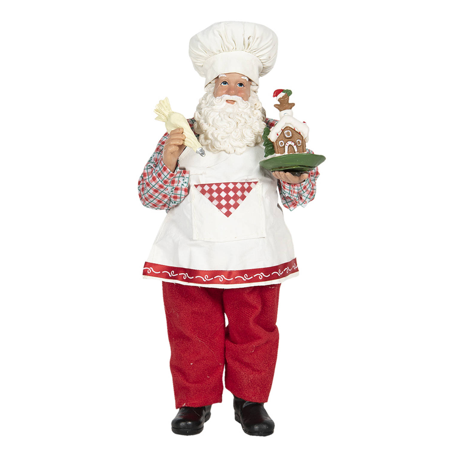 HAES DECO - Kerstman deco Figuur - Formaat 13x10x28 cm - Collectie: Who is Santa - Kleur Rood - Materiaal Textiel op kunststof - Kerst Figuur, Kerstdecoratie