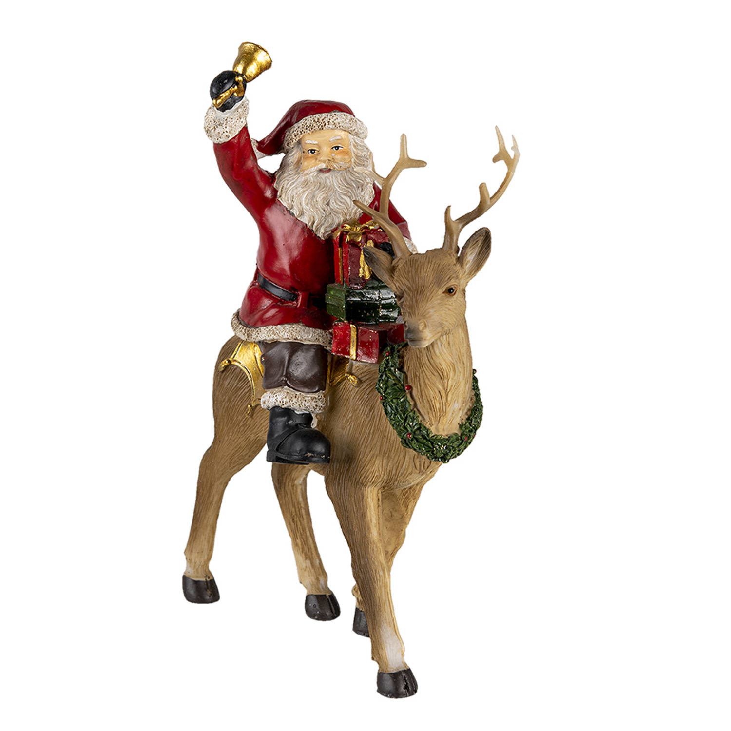 HAES DECO - Kerstman deco Figuur - Formaat 16x9x22 cm - Kleur Rood - Materiaal Polyresin - Kerst Figuur, Kerstdecoratie