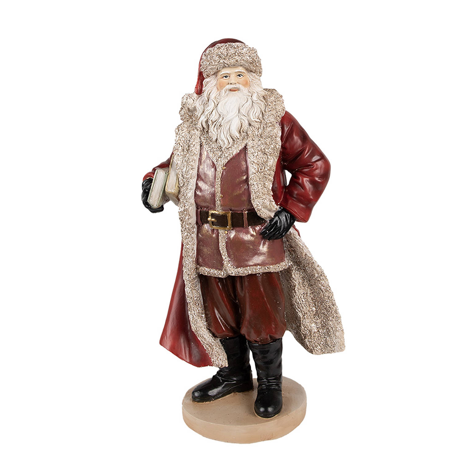 HAES DECO - Kerstman deco Figuur - Formaat 18x14x33 cm - Kleur Rood - Materiaal Polyresin - Kerst Figuur, Kerstdecoratie