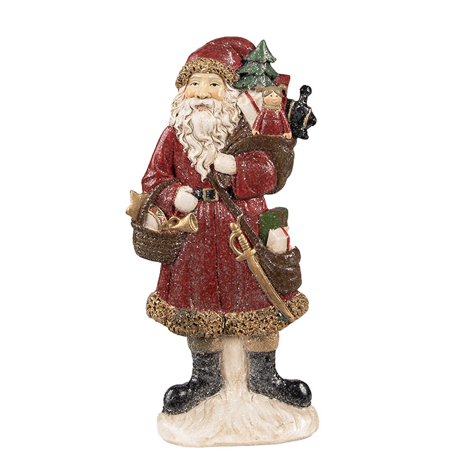 HAES DECO - Kerstman deco Figuur - Formaat 12x4x24 cm - Kleur Rood - Materiaal Polyresin - Kerst Figuur, Kerstdecoratie