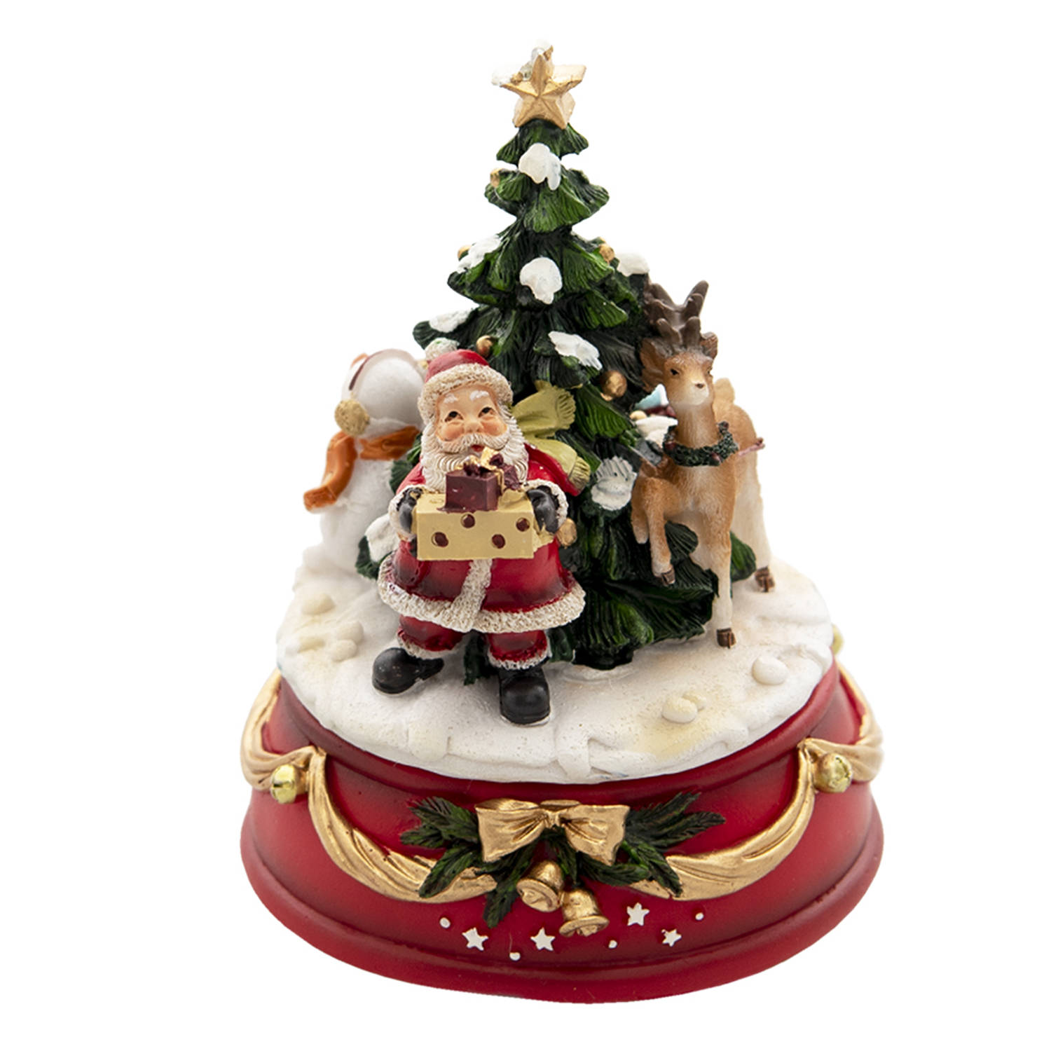 HAES DECO - Muziekdoos Kerstboom Ø 10x14 cm - Rood - Kerst Figuur, Kerstdecoratie