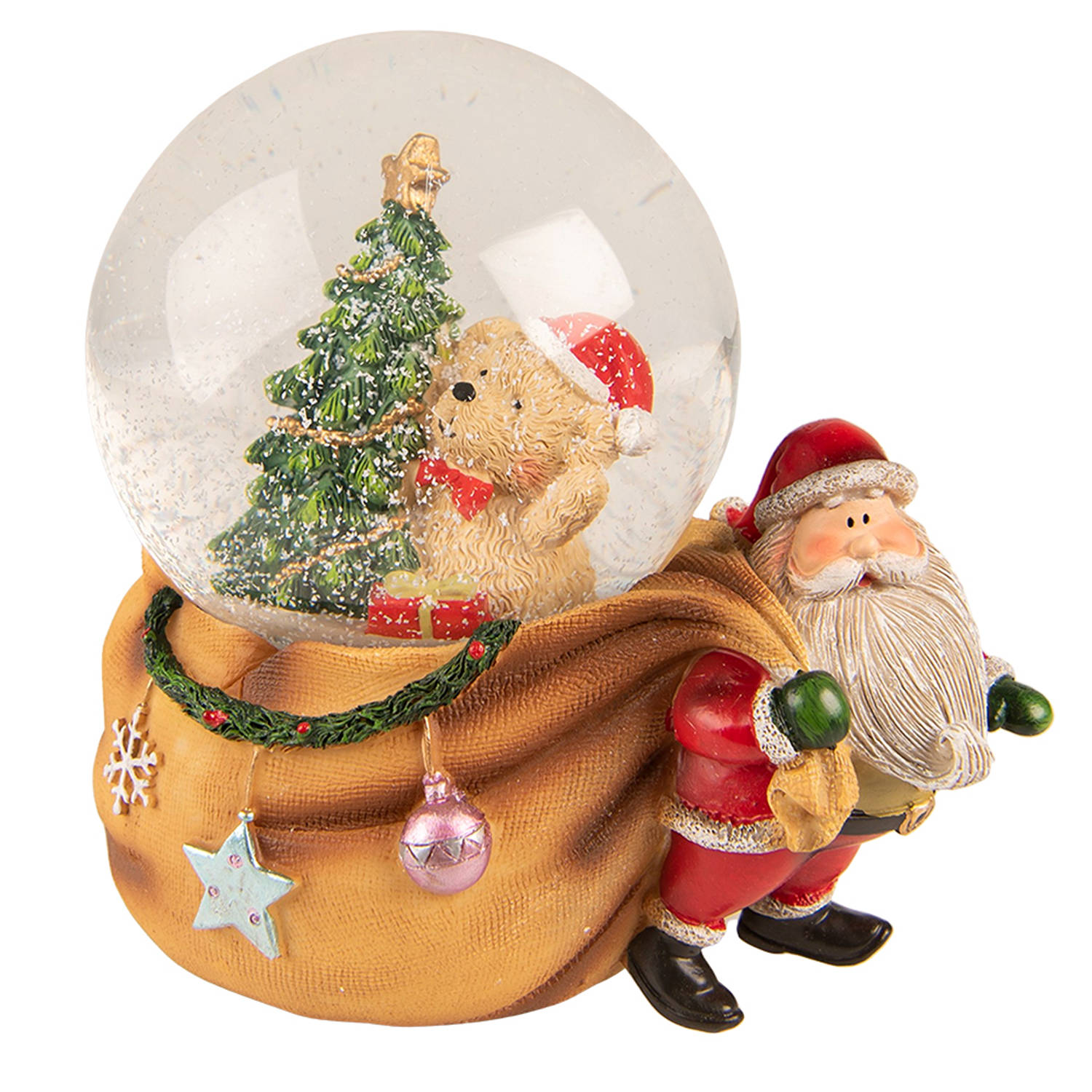HAES DECO - Muziekdoos Sneeuwbol 14x10x14 cm - Bruin - Kerst Figuur, Kerstdecoratie