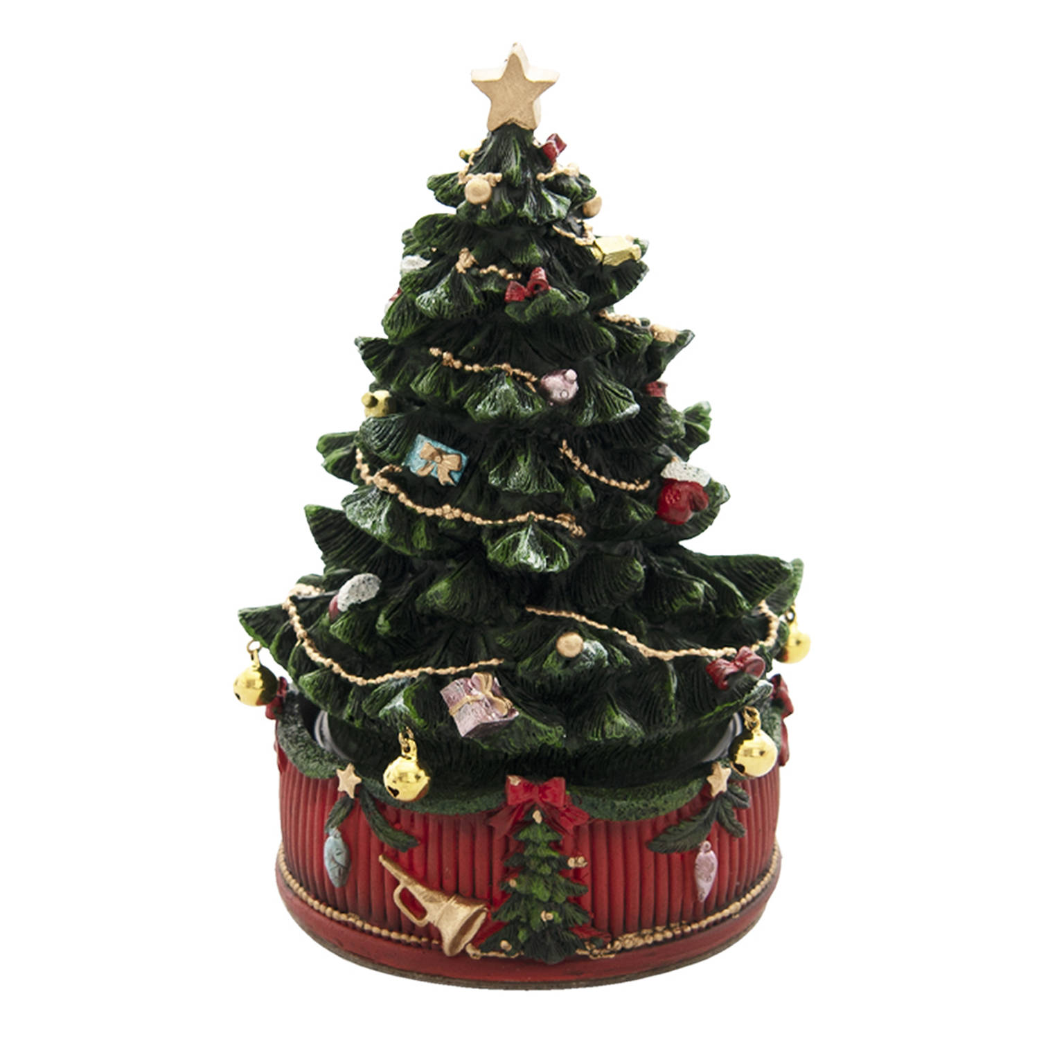 HAES DECO - Muziekdoos Kerstboom Ø 12x18 cm - Groen - Kerst Figuur, Kerstdecoratie